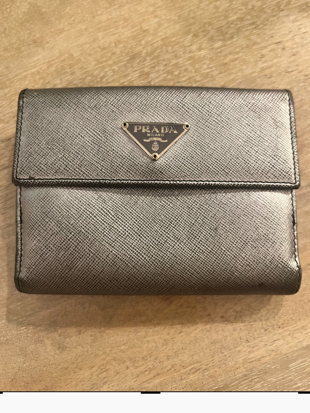 Prada Metallic Gray Saffiano Leather Wallet